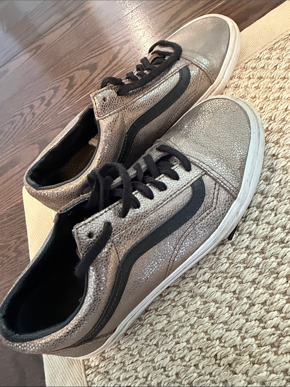 Vans Metallic Silver and Black Low-Top Sneakers